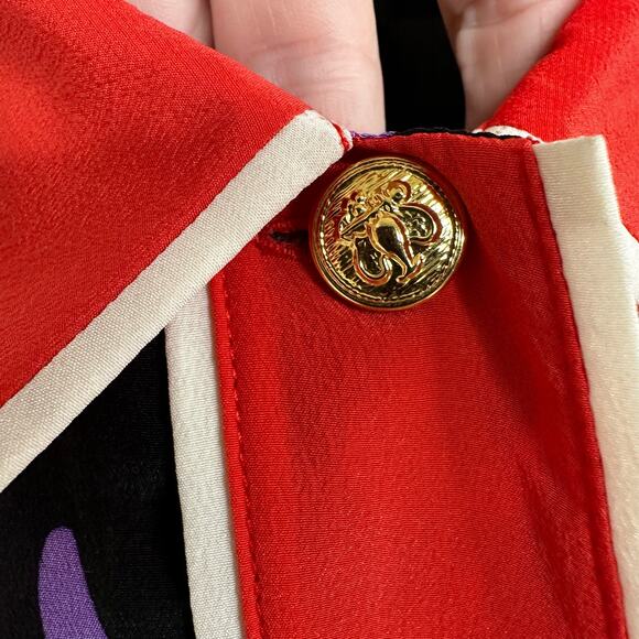 Bob Mackie Wearable Art Silk Cocktail Blouse Sz Large Short Sleeve Atomic Bright - Picture 13 of 16